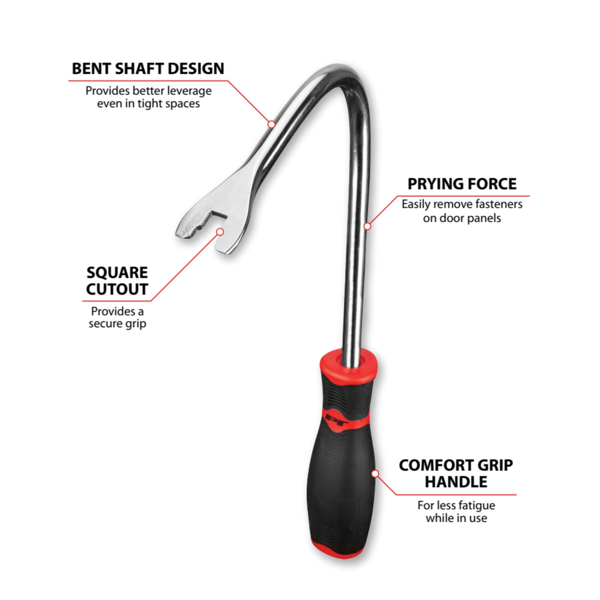 Bent Shaft Performance Tool W80644 Upholstery Panel Removal Tool & Fastener Remover with Ergonomic Grip Handle for Easy Door Panel Release on Most Vehicles