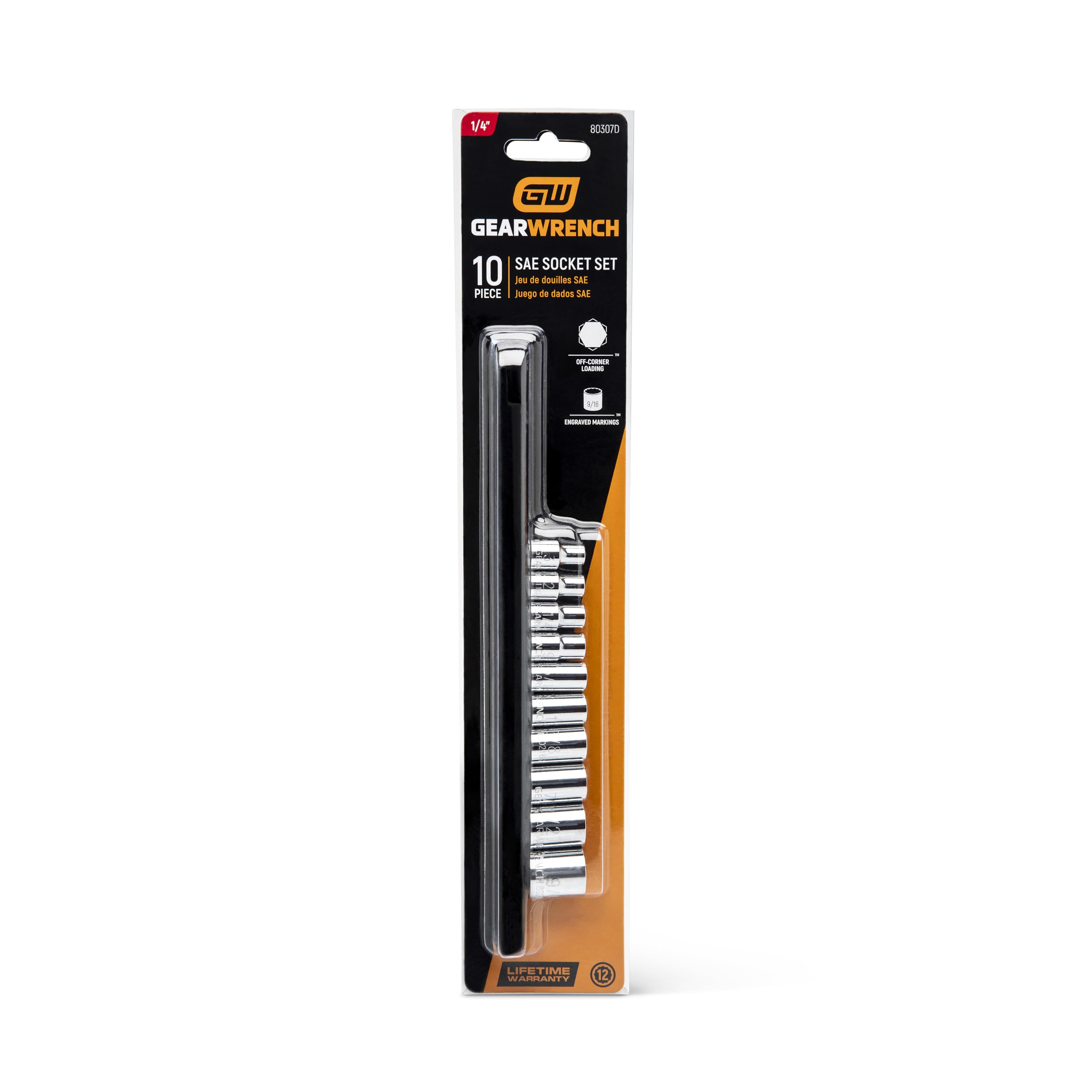 10 Pc. GEARWRENCH 1/4" Drive 12 Pt. Standard Socket Set, SAE - 80307D