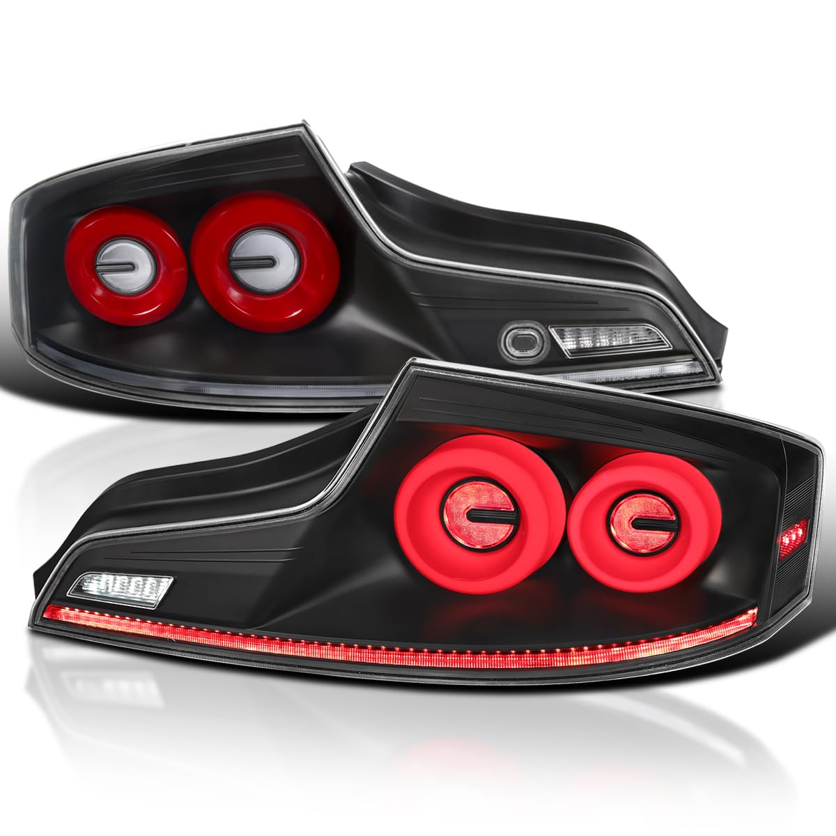 Full LED Tail Lights SPEC-D TUNING w/Red Fiber Optic Halo Ring, Sequential Turn Signal, and Startup Animation Compatible with 2003-2007 Infiniti G35, Left + Right Pair Assembly