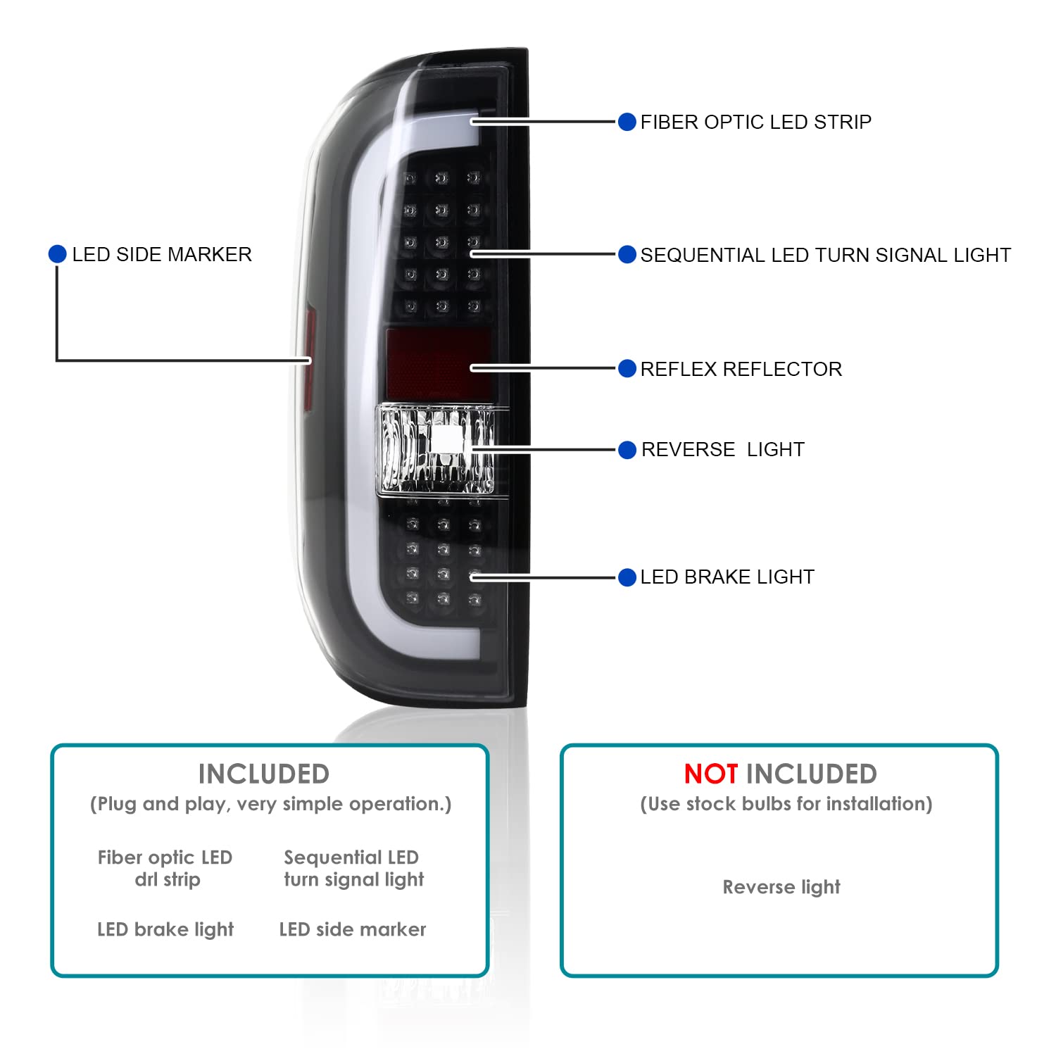 Black LED Sequential Tail Lights SPEC-D TUNING Compatible with 2014-2021 Toyota Tundra, Left + Right Pair Assembly