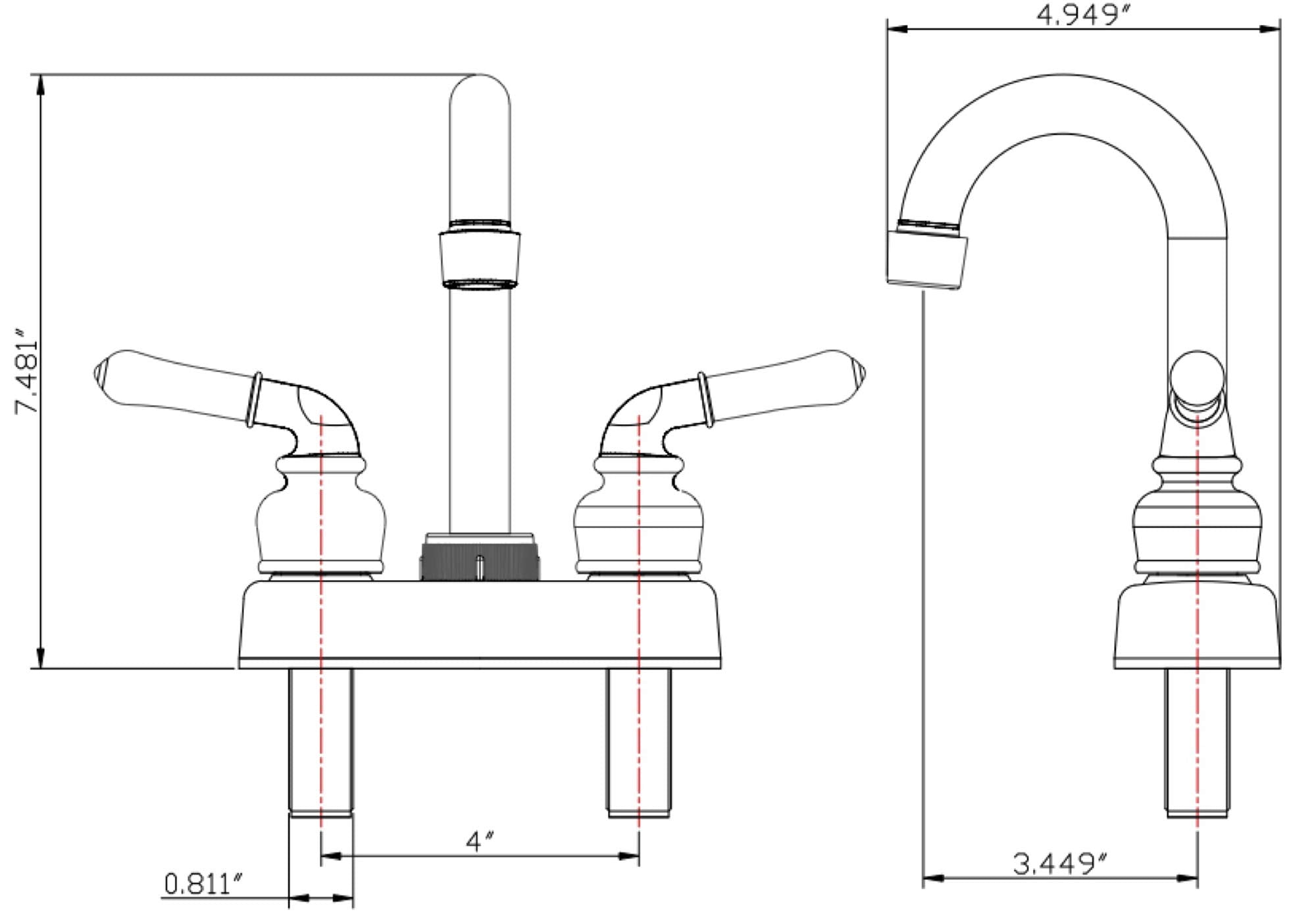 RV Swivel Bar Faucet Dura Faucet (DF-PB150C-SN) with Classical Levers - 6-inch Spout (Brushed Satin Nickel)