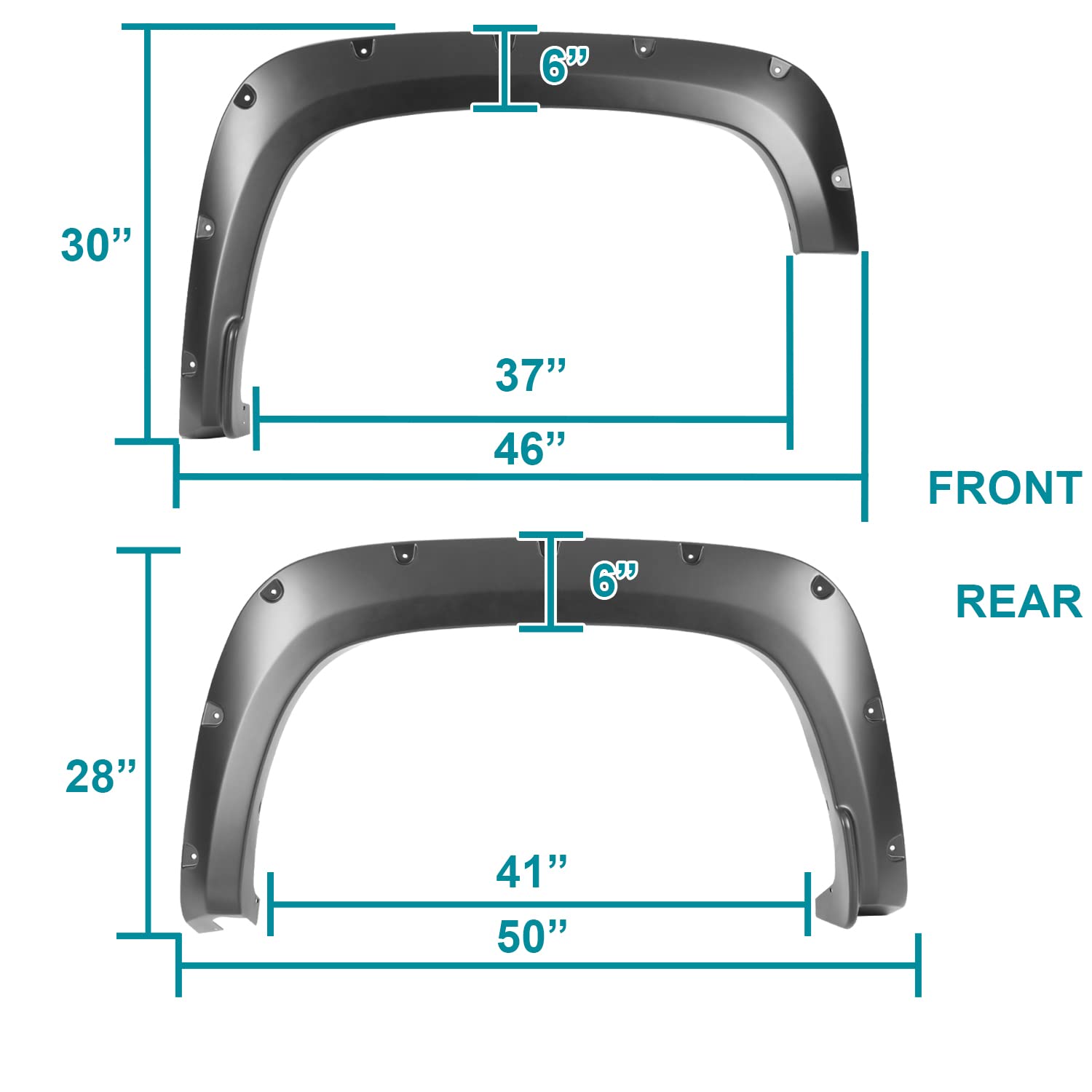 4PC Spec-D Tuning Front + Rear Smooth Black Rivet Bolt-On Pocket Style Fender Flares Compatible with 2020-2024 Chevy Silverado 2500HD 3500HD
