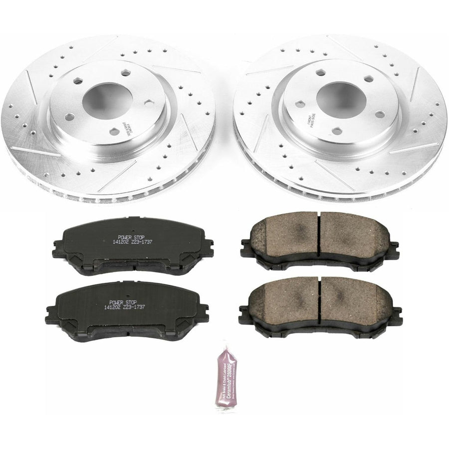 Power Stop K7036 Z23 Carbon Fiber Brake Pads with Drilled & Slotted Brake Rotors Kit For Nissan Rogue 2014-2020, Nissan Rogue Sport 2017-2022 [Model Specific]