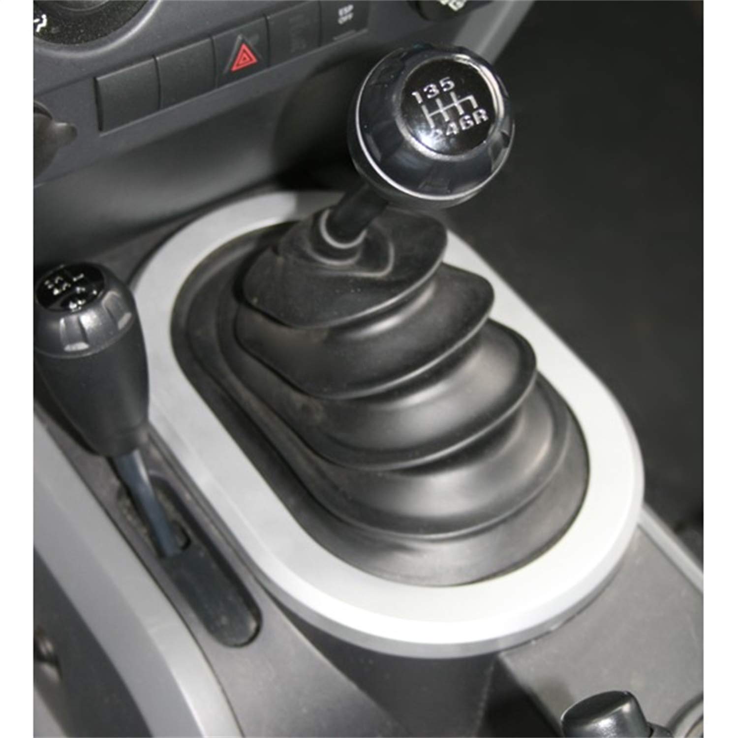 Transmission Shifter Trim Rugged Ridge for Jeep Wrangler JK | Thermoplastic Olefin (TPO), Brushed Silver | 11151.01 | Fits 2007-2010 Jeep Wrangler JK
