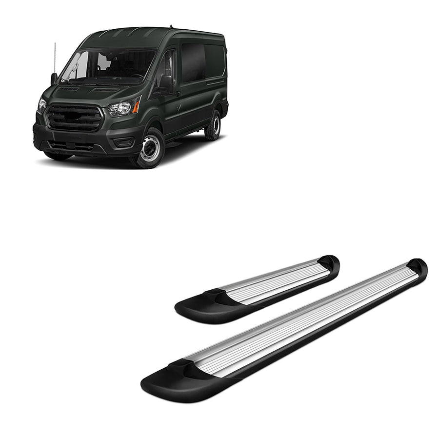 Transporter Running Boards Silver Black Horse Compatible with 2015-2024 Ford Transit-150 (Excl. 2022-24 E-Transit)-TR-F63596S