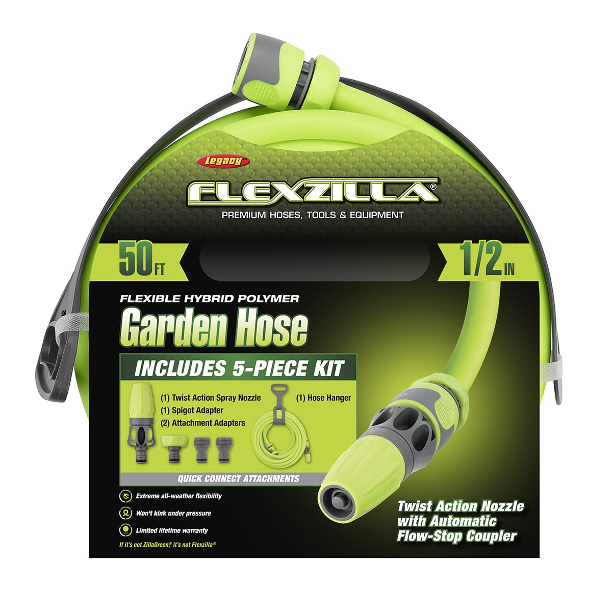 Garden Hose Kit Flexzilla HFZG12050QN with Quick Connect Attachments | Lightweight Coils Easily | Quick Connect Couplers | Won't Kink Under Pressure