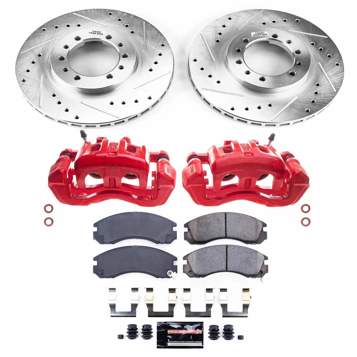 Power Stop Z23 KC4981 Daily Driver Front Caliper Kit-Drilled/Slotted Brake Rotors & Carbon-Fiber Ceramic Brake Pads For Mitsubishi Montero, Mitsubishi Montero Sport [Model Specific]