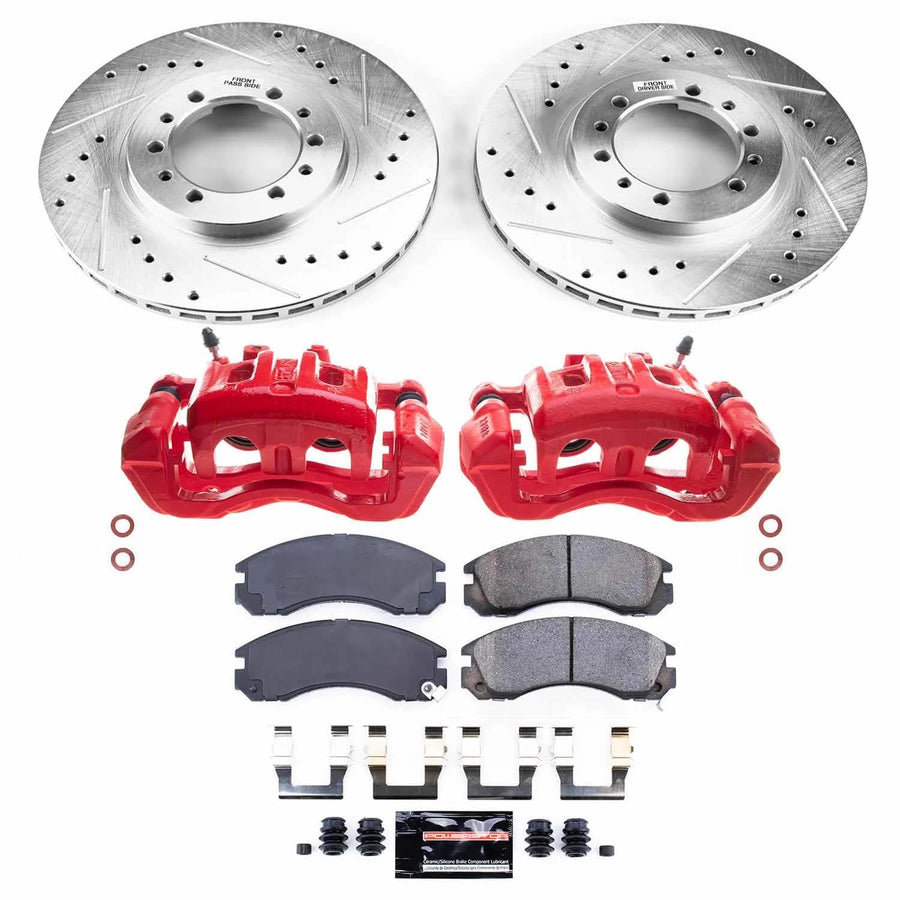 Power Stop Z23 KC4981 Daily Driver Front Caliper Kit-Drilled/Slotted Brake Rotors & Carbon-Fiber Ceramic Brake Pads For Mitsubishi Montero, Mitsubishi Montero Sport [Model Specific]