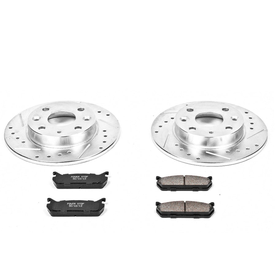 Rear Power Stop K719 Z23 Brake Pads with Drilled & Slotted Brake Rotors Kit For Mazda Miata 1990-1993 [Model Specific]