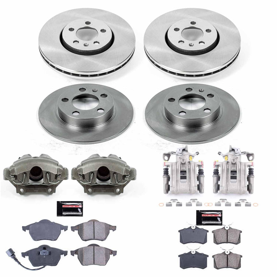Power Stop KCOE899A Replacement Autospeciality Front and Rear Caliper Kit- OE Rotors, Ceramic Brake Pads, Calipers For VW Beetle, VW Golf, VW Jetta [Model Specific]