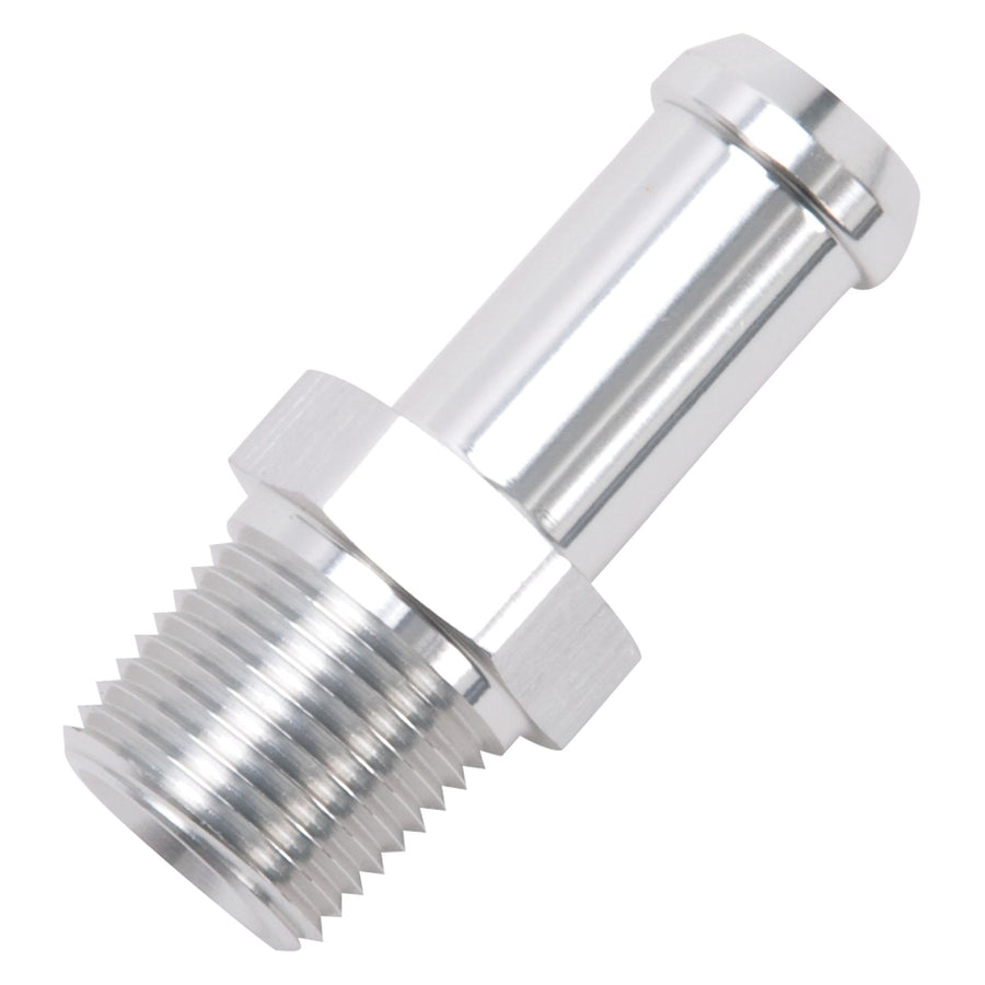 Edelbrock Heater Hose Fitting Straight 3/8 in. NPT And 1/2 in. Barb Clear Anodized 8115