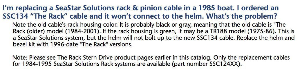Rack Steering Cable SeaStar Solutions SSC13411 for “Back Mount Rack” System