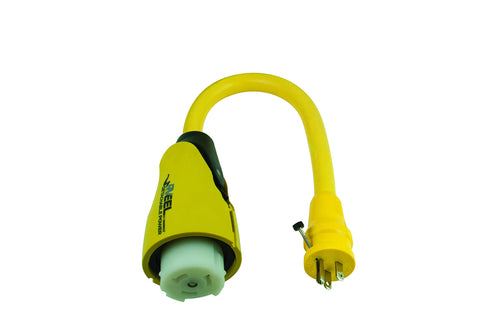 Marinco P15-504RV ParkPower Pigtail Adapter, 15A Male to 50A 125/250V Locking Female
