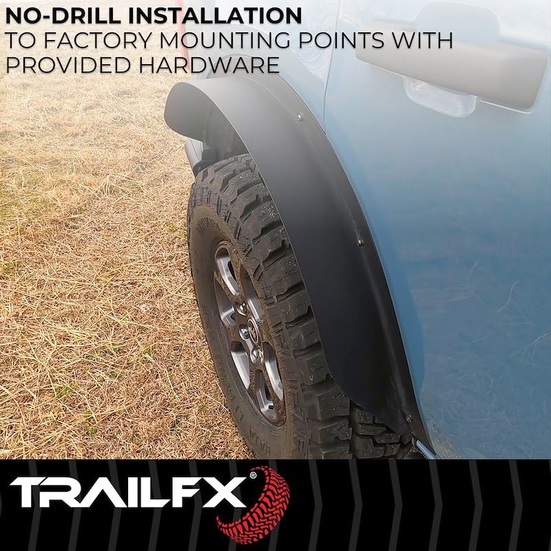 Fender Flares Trailfx for Ford Bronco 4 Door 2021-2025 Bolt-On 4.5 Inch Tire Coverage Matte Black Powder Coated Steel Set of 2 Flat Style BR006T
