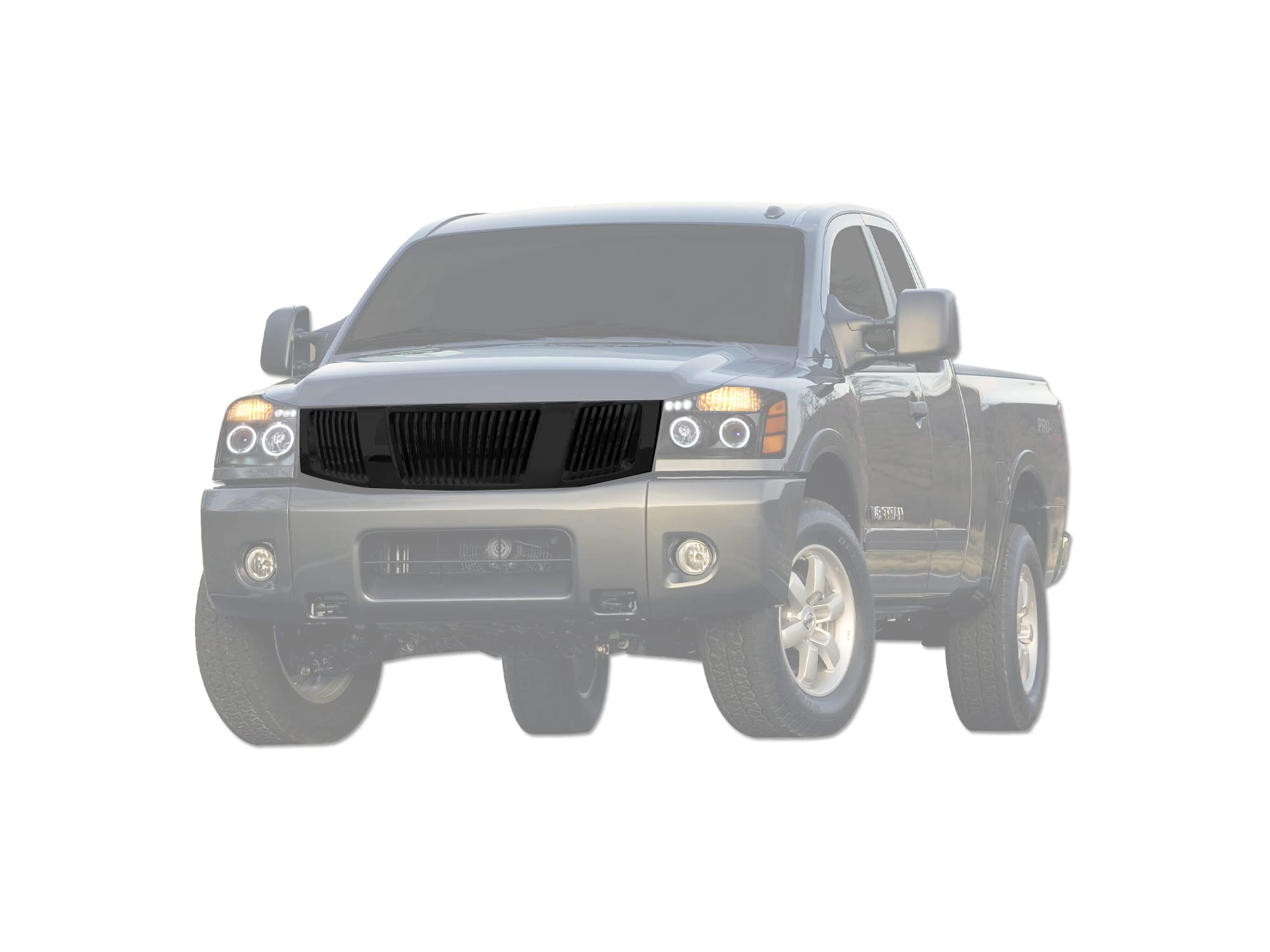 Vertical Front Hood Grille Armordillo USA 7149977 - Gloss Black Fits 2004-2007 Nissan Titan