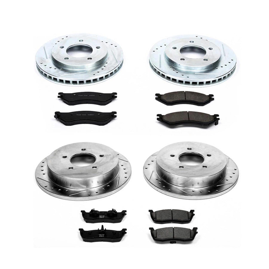 Power Stop K5461 Z23 Carbon Fiber Brake Pads Front and Rear with Drilled & Slotted Brake Rotors Kit For Ford Expedition 2000-2002, Lincoln Navigator 2000-2002 [Model Specific]