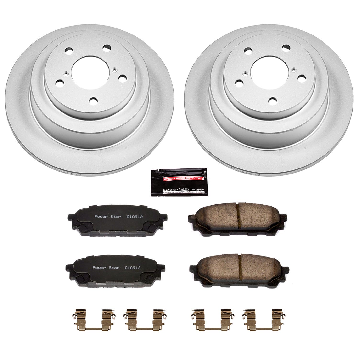 Power Stop Coated Brake Rotor CRK447 & Ceramic Brake Pads- rear For Saab 9-2X 2005-2006, Subaru Forester 2004-2008, Subaru Impreza 2003-2007 [Model Specific]