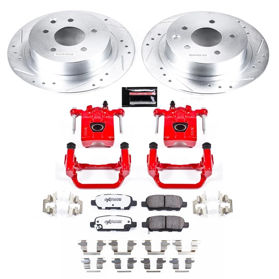 Power Stop Z23 Evolution Rear Brake Caliper Kit KC7864 - Brake Rotors Carbon - Fiber Ceramic Brake Pads For Nissan Altima 2007-2010 [Vehicle Specific]