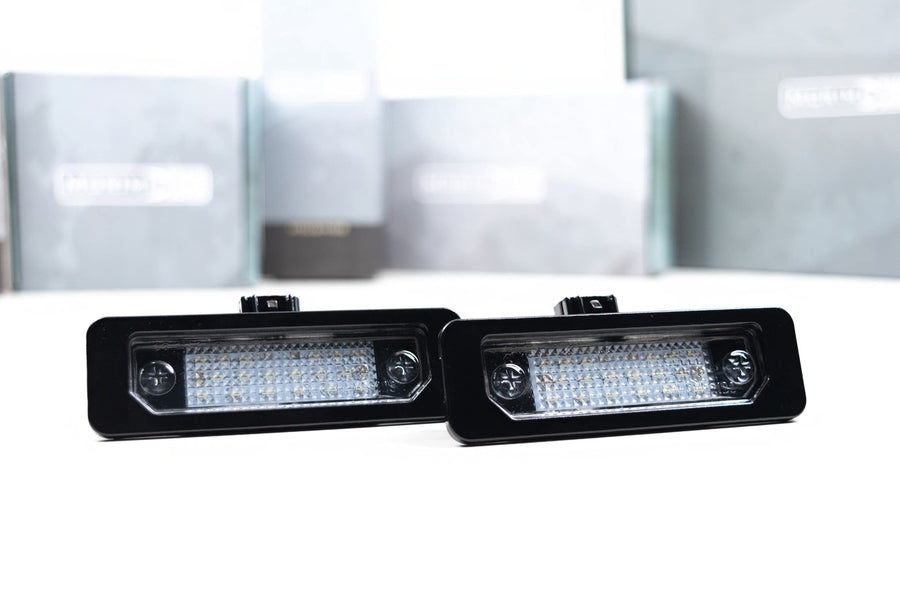 Morimoto XB LED License Plate Lights, Upgrade Black Housing, Fits Ford Mustang (10-14), Plug and Play Assembly, Easy Install, 5000k Pure White Light, Amber Front & Red Rear (1x LF7911)