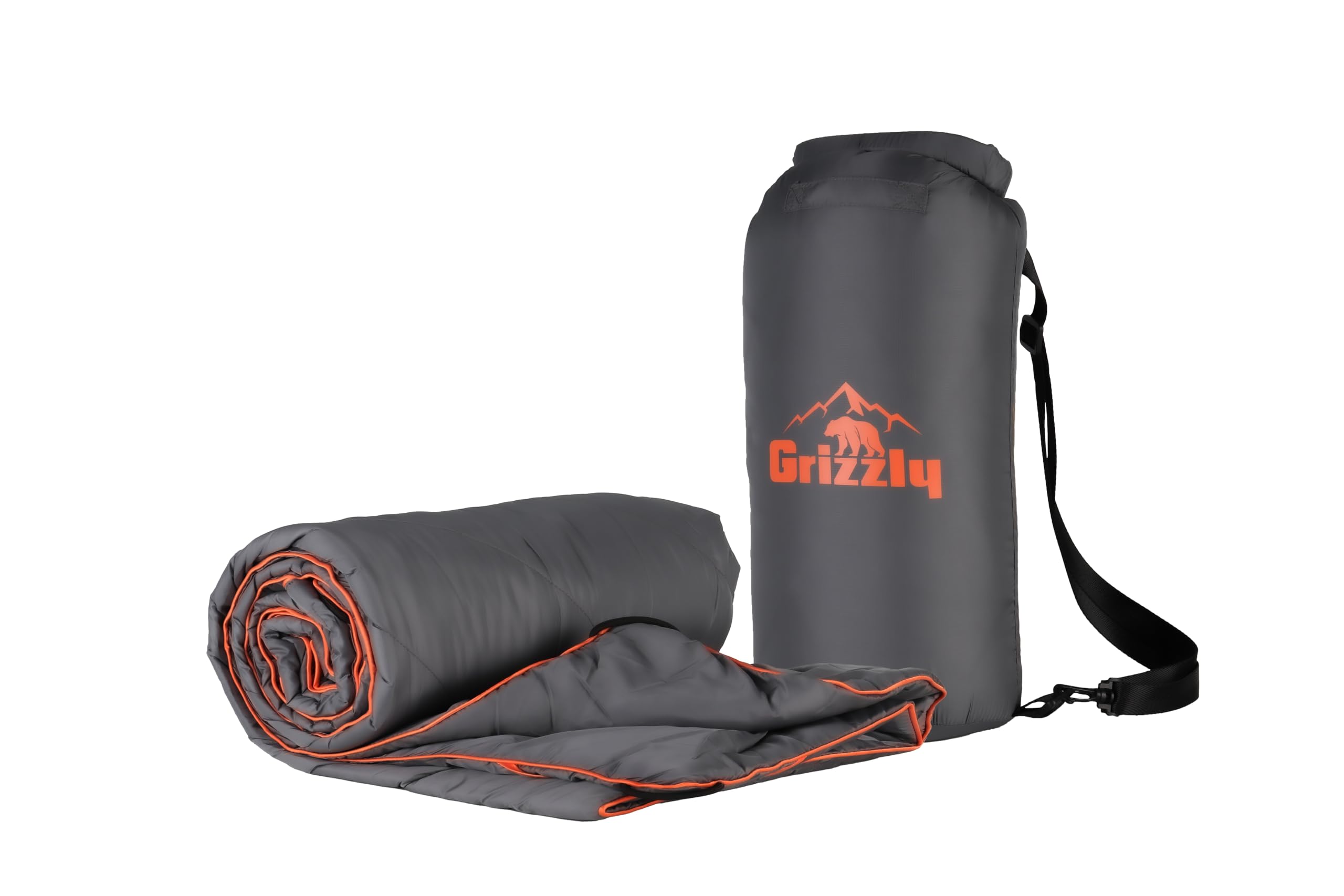 Outdoor Grizzly Blanket | Camping Hiking Hunting Fishing Outdoor Park | Weather Resistant | Carrying Case | Cape or Sleeping Bag | Charcoal/Orange