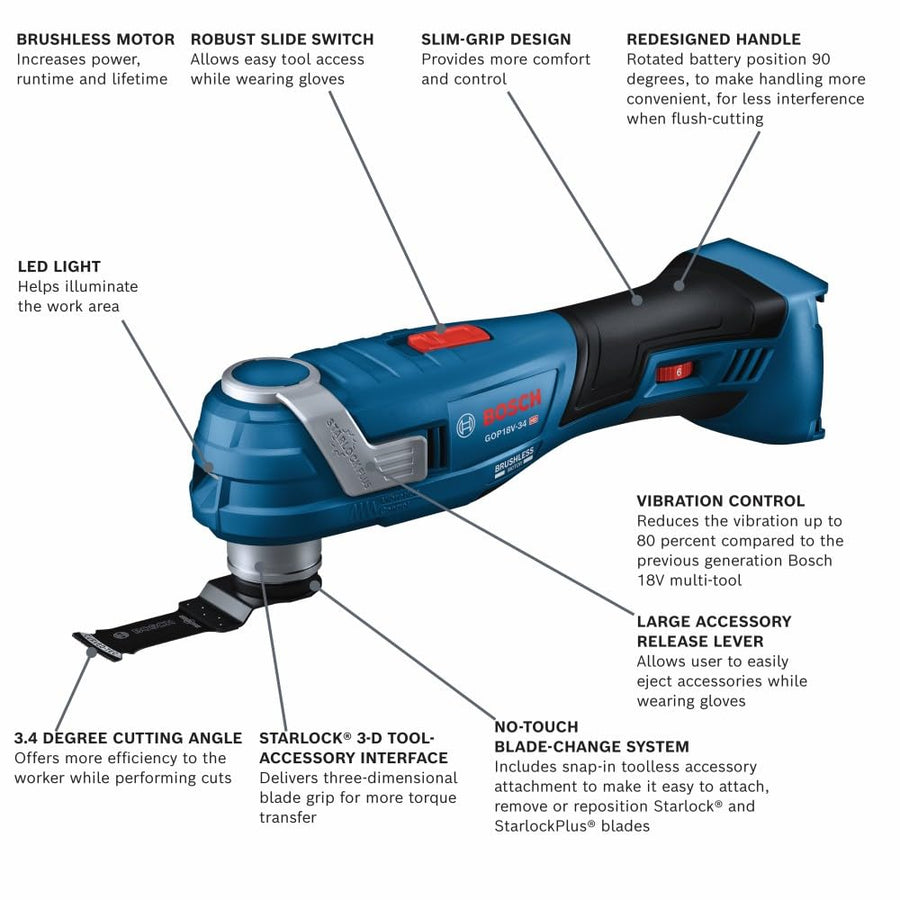 Bosch 18V GOP18V-34N Brushless StarlockPlus® Oscillating Multi-Tool (Bare Tool)