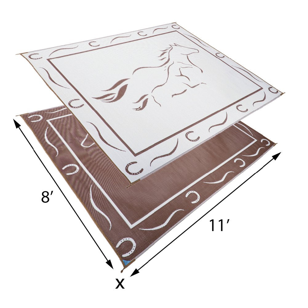 Camping Stylish GH8117 Brown/White 8' x 11' Galloping Horses Mat, 1 Pack