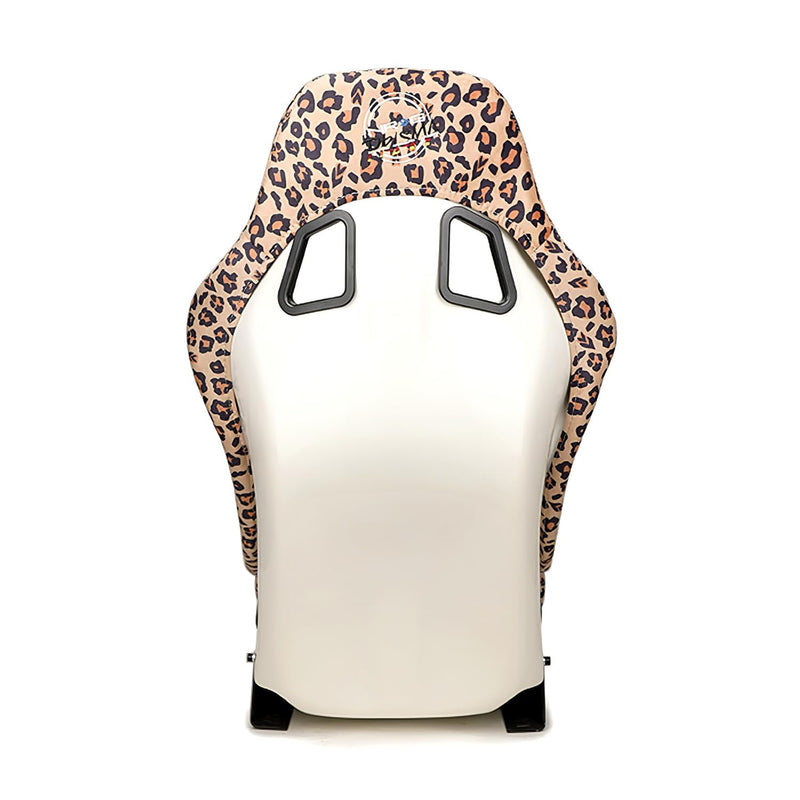 NRG Innovations FRP Bucket Seat NRG-FRP-303BR-SAVAGE PRISMA- SAVAGE Edition Leopard Print Finish in Vegan Material with White Pealized Back Plus Phone Pockets. (Medium)