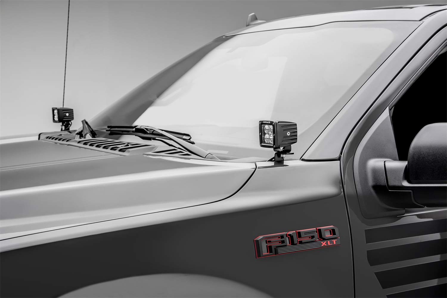ZROADZ LED Kit Ditch Hood Hinge - Compatible w/ 2018-2020 Ford F150 - Incl. (2) 3 Inch Pod Lights - Mild Steel Gloss Black Finish - Easy Bolt-On Installation - PN #Z365711-KIT2