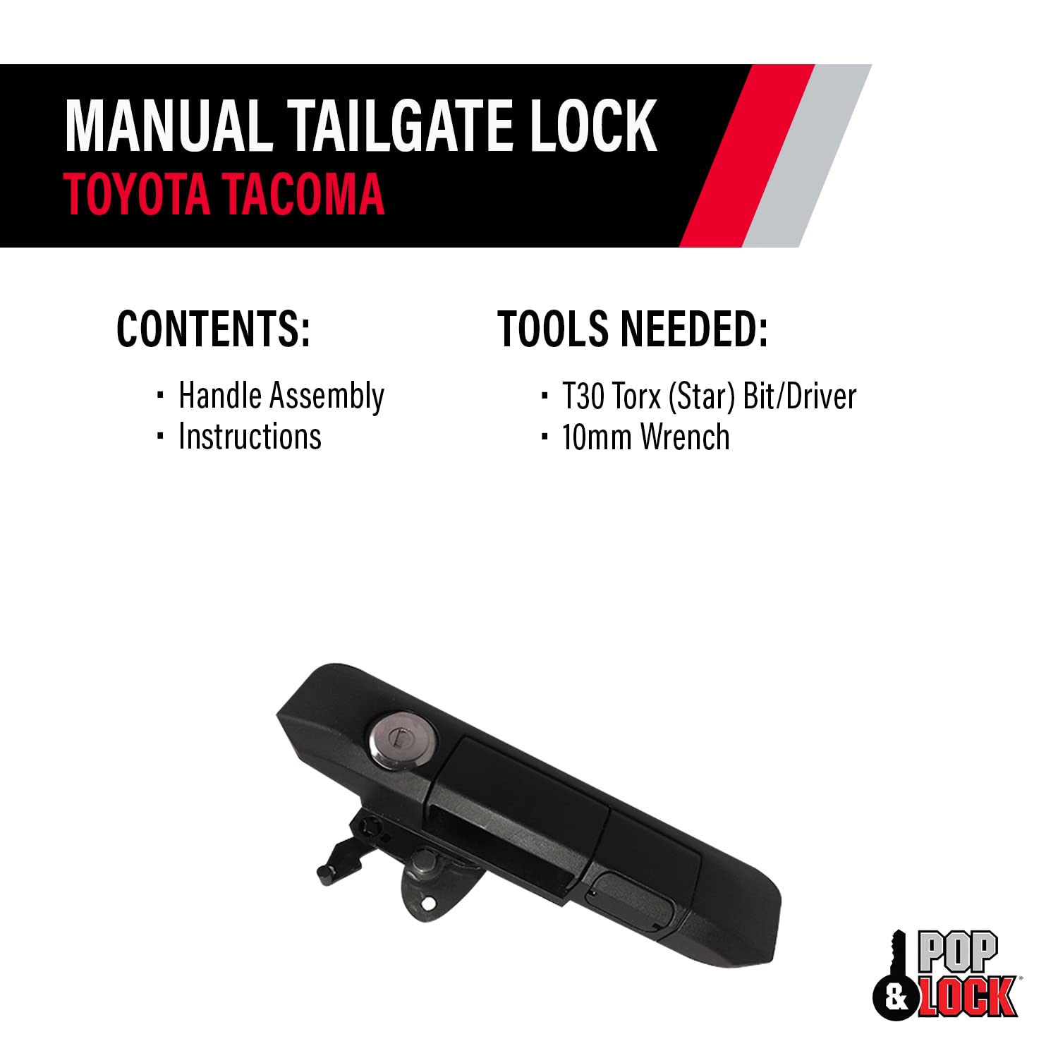 Pop & Lock PL5400 Manual Black Tailgate Lock with Bolt Codeable Technology for Toyota Tacoma
