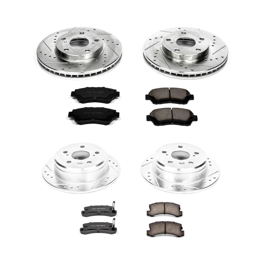 Power Stop K2714 Z23 Carbon Fiber Brake Pads Front and Rear with Drilled & Slotted Brake Rotors Kit For Toyota Camry 1992-1996 [Model Specific]