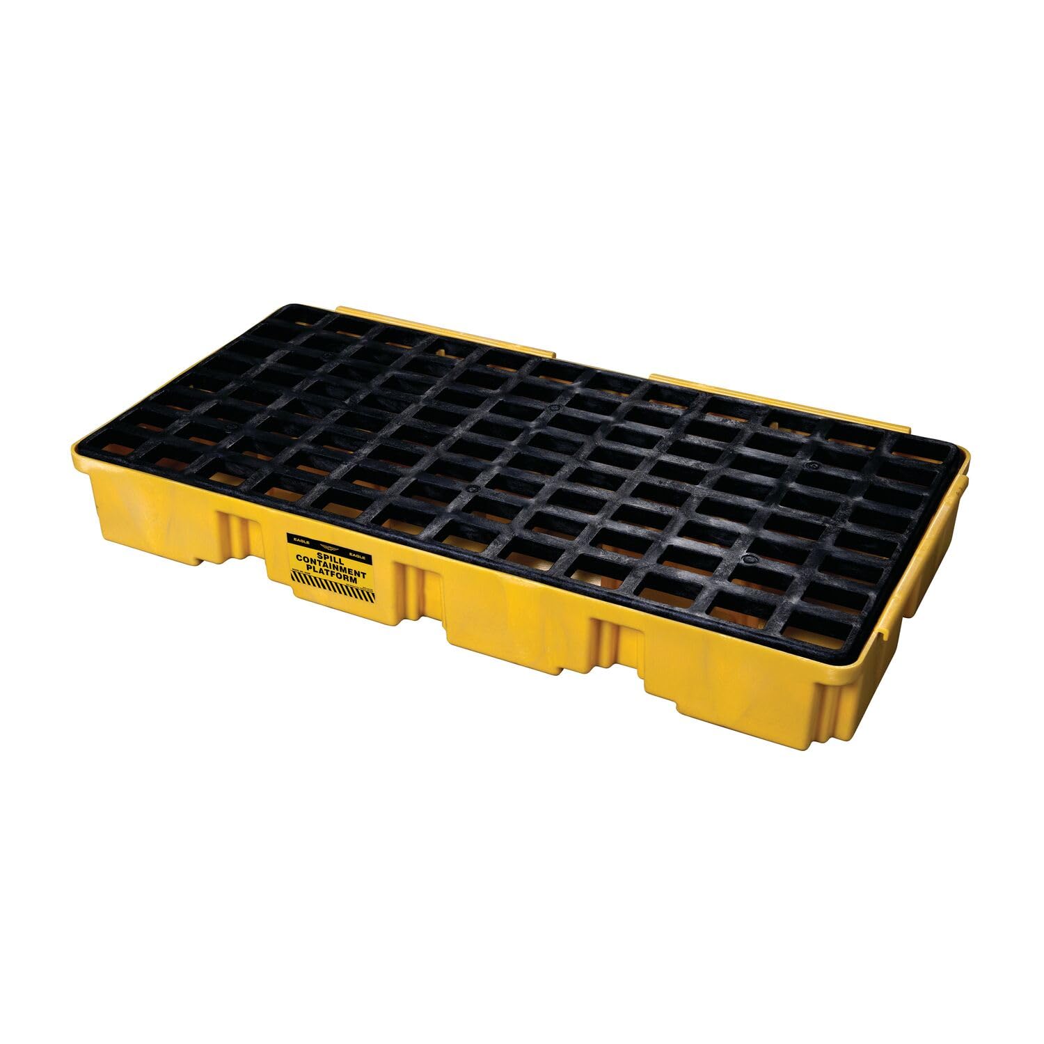 2 Eagle Drum Spill Platform with Drain and Forklift Pockets, 26.25"x51"x6.5", 30 Gallon Sump, 5,000 lbs. Load Capacity Containment Tray, Made in USA, Yellow, 1632D