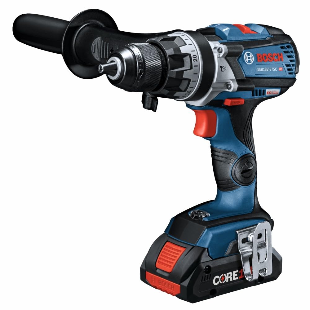 BOSCH 18V GSB18V-975CB25 Brushless Connected-Ready 1/2 In. Hammer Drill/Driver Kit with (2) CORE18V® 4 Ah Advanced Power Batteries