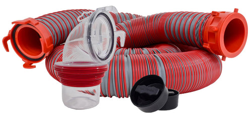 15-Foot Valterra Viper RV Sewer Hose Kit, Universal Sewer Hose for Camper RV, Includes Hose with Rotating Fittings, 90 Degree ClearView Sewer Adapter and 2 Drip Caps