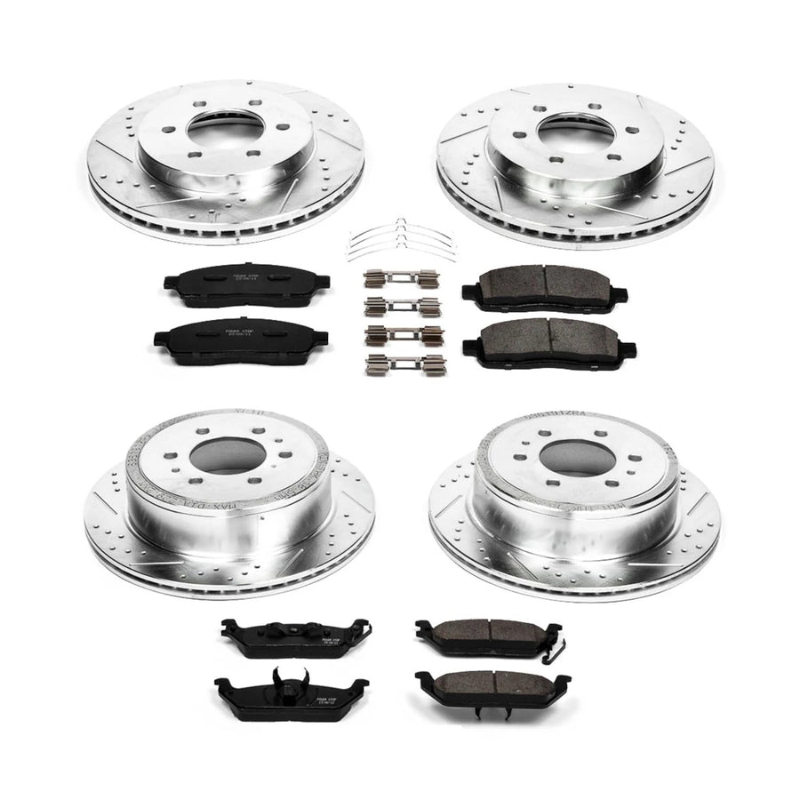 Power Stop K1944 Z23 Carbon Fiber Brake Pads Front and Rear with Drilled and Slotted Brake Rotors Kit For 2004-2008 Ford F-150 4WD 6 Lug | 2006-2008 Lincoln Mark LT