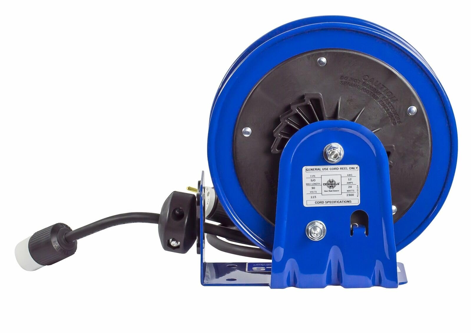 PC10-3012-A Coxreels Compact Power Cord Reel, PC10 Series 12/3 x 30’ Single INDL - Space-Saving Design with Easy-Access Cover and Spring Motor - Heavy-Duty Steel Construction, Made in the USA, Blue