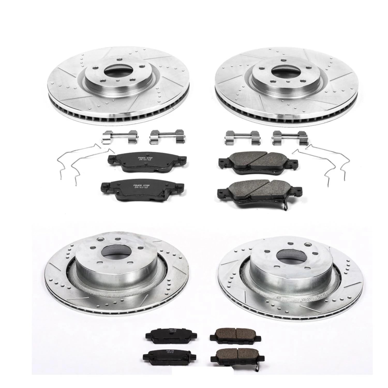 Power Stop K2862 Z23 Carbon Fiber Brake Pads Front and Rear with Drilled & Slotted Brake Rotors Kit For INFINITI G35 2007-2008, INFINITI G37 2008-2013 [Model Specific]
