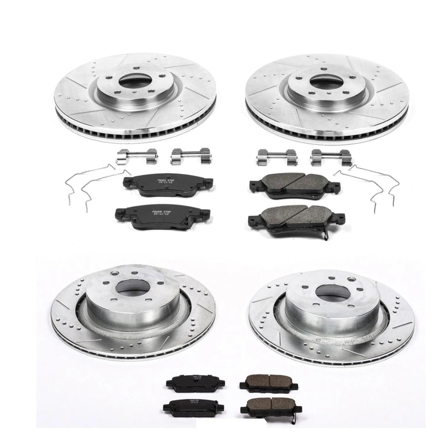 Power Stop K2862 Z23 Carbon Fiber Brake Pads Front and Rear with Drilled & Slotted Brake Rotors Kit For INFINITI G35 2007-2008, INFINITI G37 2008-2013 [Model Specific]