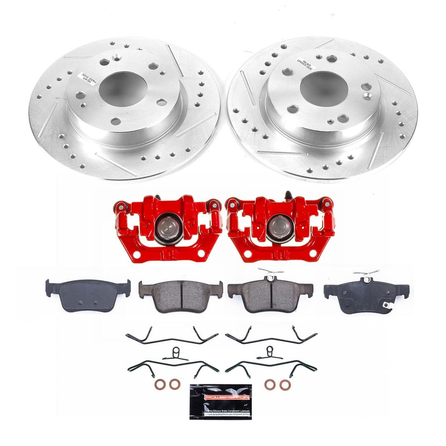 Rear Z23 Brake Pads and Rotors Brake Kit POWERSTOP with Red Powder Coated Calipers For Honda Civic 2016-2021 [Vehicle Specific]