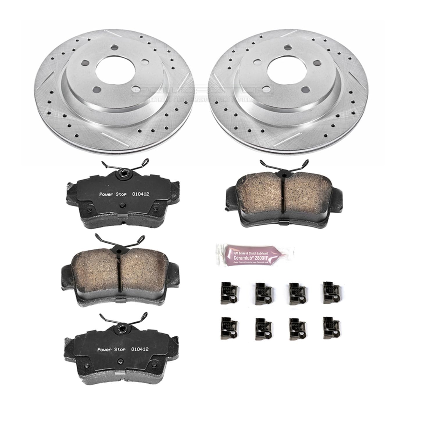 Power Stop K1306 Rear Brake Pads Z23 Carbon Fiber with Drilled & Slotted Brake Rotors Kit For Ford Mustang 1994-1999, Ford Mustang 2001, Ford Mustang 2003-2004 [Model Specific]