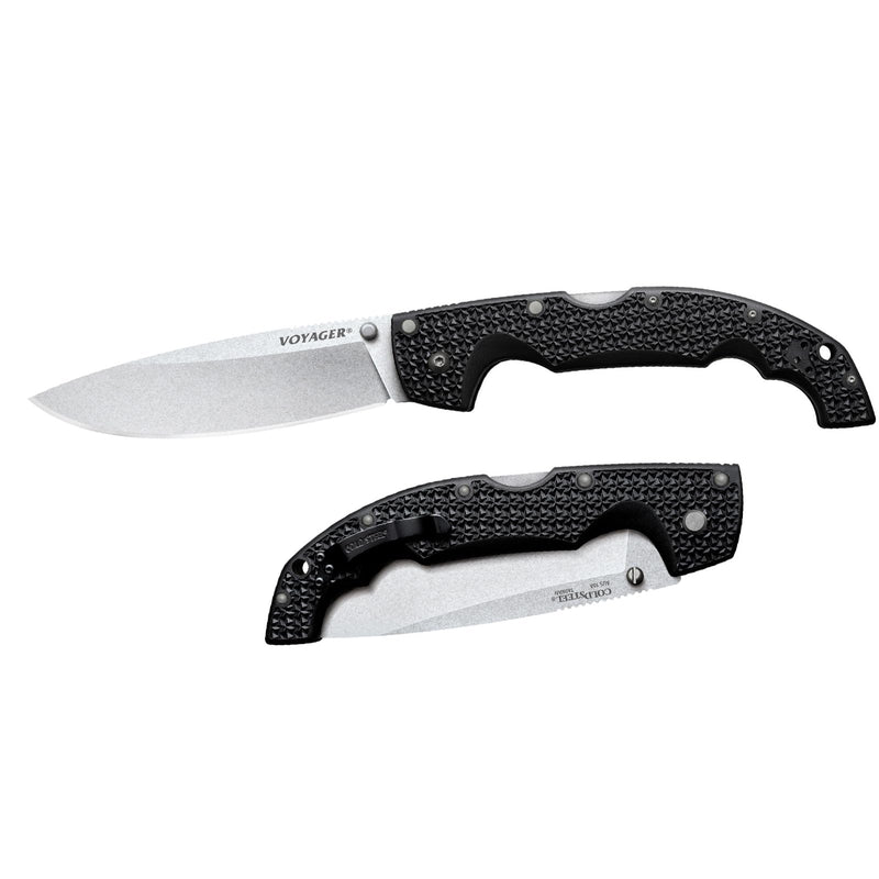 Cold Steel Drop Point Extra Large Voyager / 12 1/4" Overall / 5 1/2" Blade / 4MM Thick / 6 3/4" Long GRIV-EXHANDLE / AUS10A Steel/Ambi Belt Clip/Blister Packed,Black