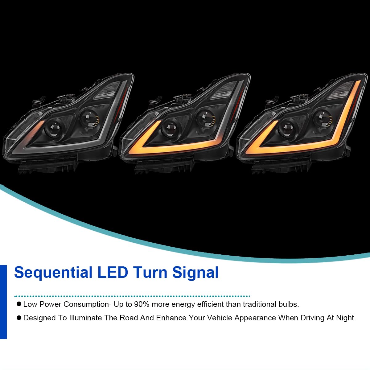 Black SPEC-D TUNING Projector Headlights w/LED Sequential Turn Signal and Startup Animation Compatible with 2008-2015 Infiniti G37, Q60 2DR Coupe, Left + Right Pair Headlamp Assembly