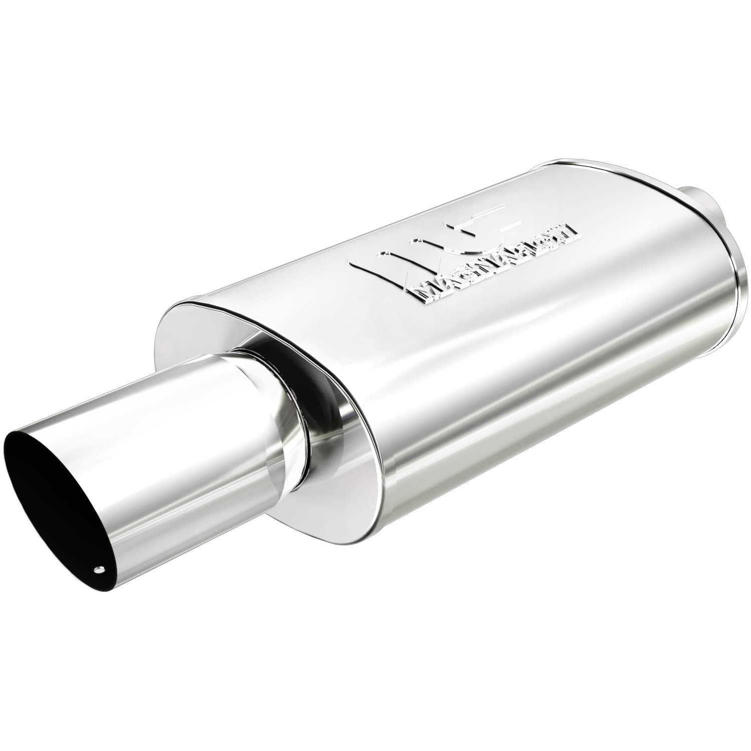 Performance MagnaFlow Exhaust Muffler 14827: 2.25"/4" Inlet/Outlet, 5x8x14" Oval, Stainless Steel, Brushed Finish