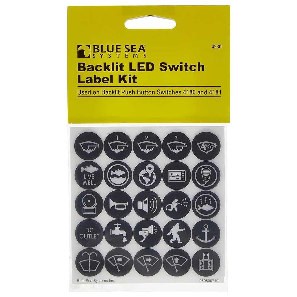Push Button Switch Label Kit Blue Sea Systems, Black