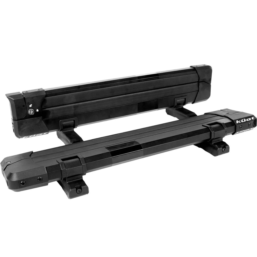KUAT Switch Universal Sturdy Car Rooftop Crossbars Mounted Winter Sports Gear Clamshell Flip Down Quick Release Ski and Snowboarding Rack with Integrated Locks, Black, Switch 4-4 Skis