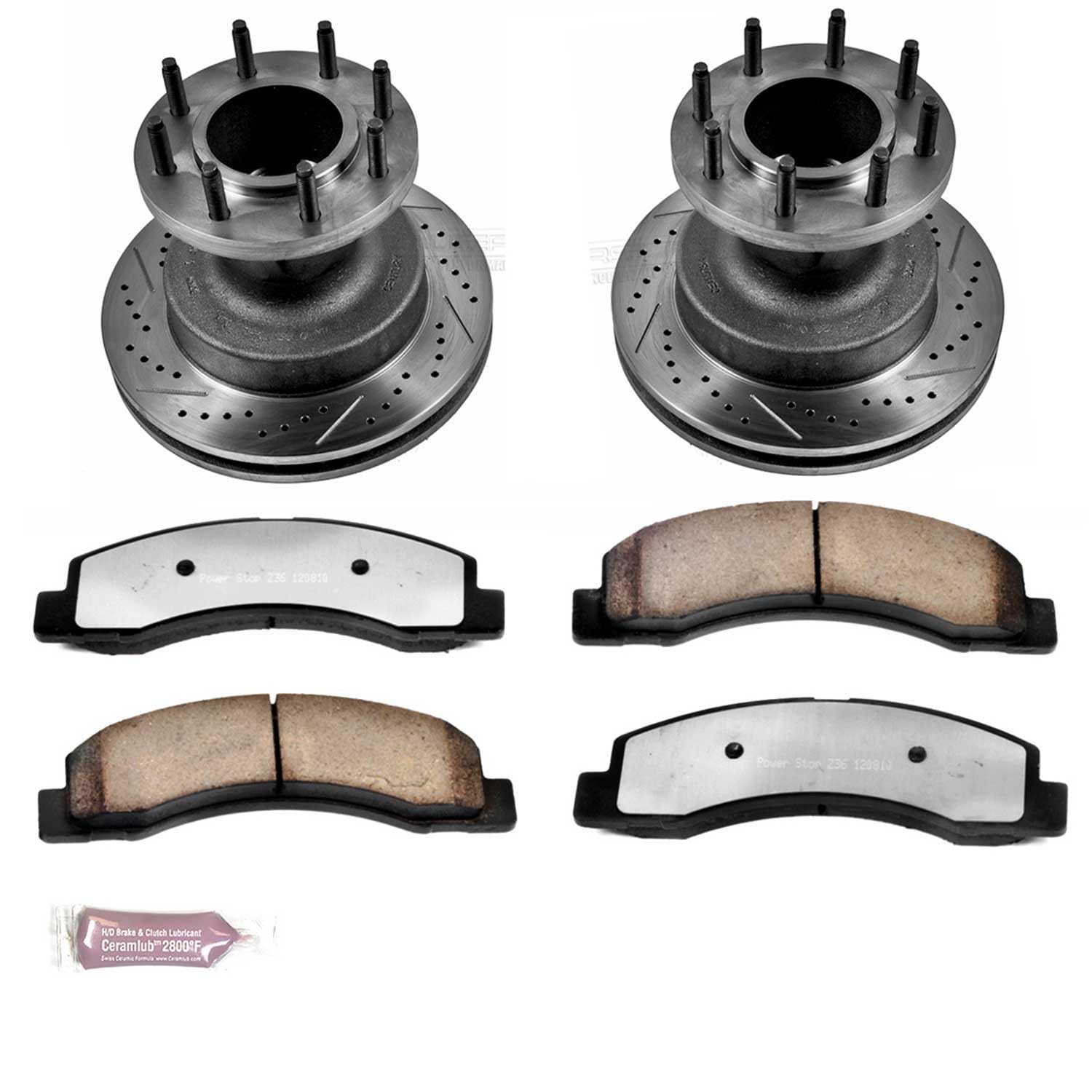 POWERSTOP Z36 Front K2907-36 Truck & Tow Brake Kit, Carbon Fiber Ceramic Brake Pads and Drilled/Slotted Brake Rotors [Application Specific For Models With Dual Rear Wheels]