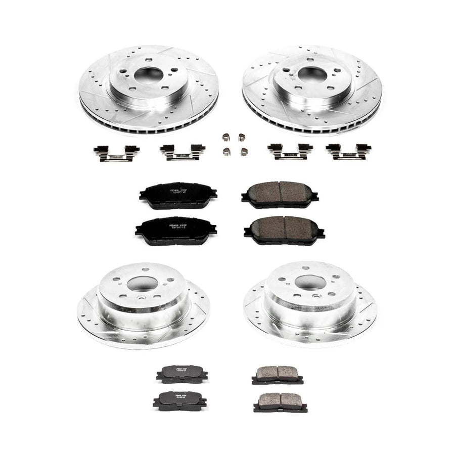 Power Stop K2413 Z23 Carbon Fiber Brake Pads Front and Rear with Drilled & Slotted Brake Rotors Kit For Toyota Camry 2005-2006 [Model Specific]
