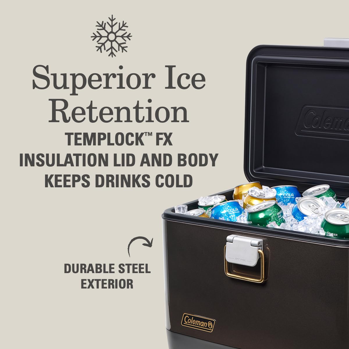 Coleman Premium 1900 Steel Belted Cooler & Wine Chiller, Insulated Stainless Steel Portable Cooler, Ideal for Beach, Camping, Tailgating, Picnic & More, Ice Retention, Holds 17 Cans, 5-Year Warranty