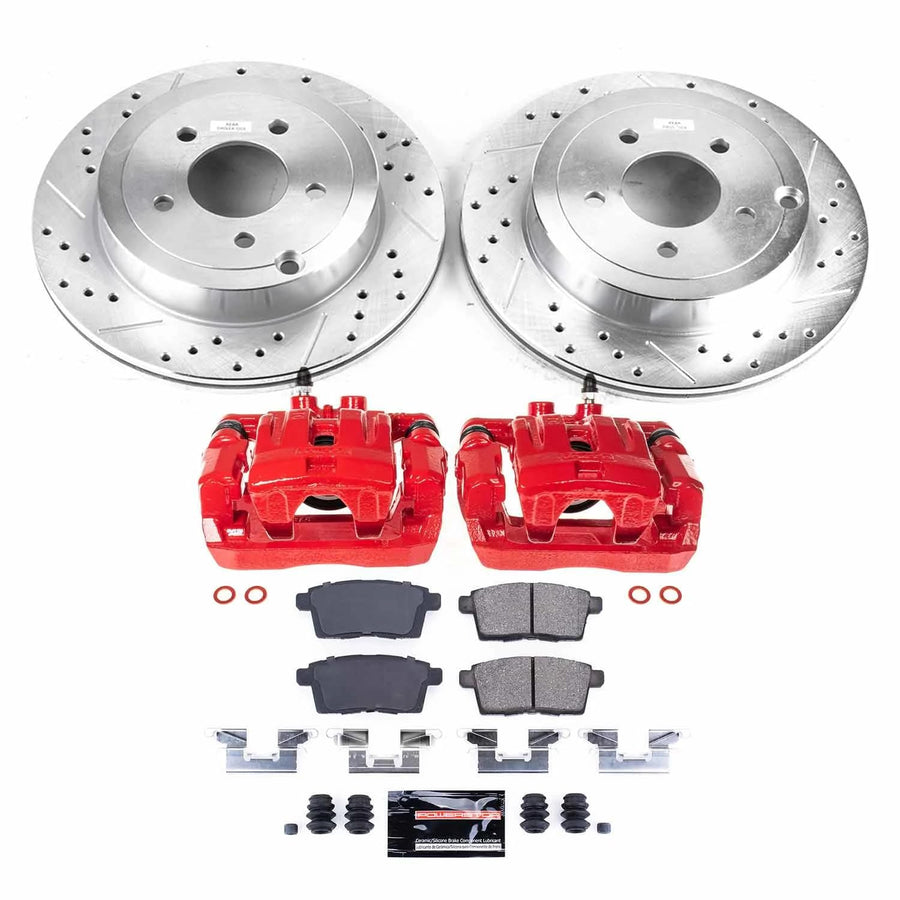 Power Stop Z23 KC3060 Rear Brake Caliper Kit-Drilled/Slotted Rotors, Carbon Ceramic Brake Pads, Calipers For Ford Edge 2007-2010, Lincoln MKX 2007-2010 [Model Specific]