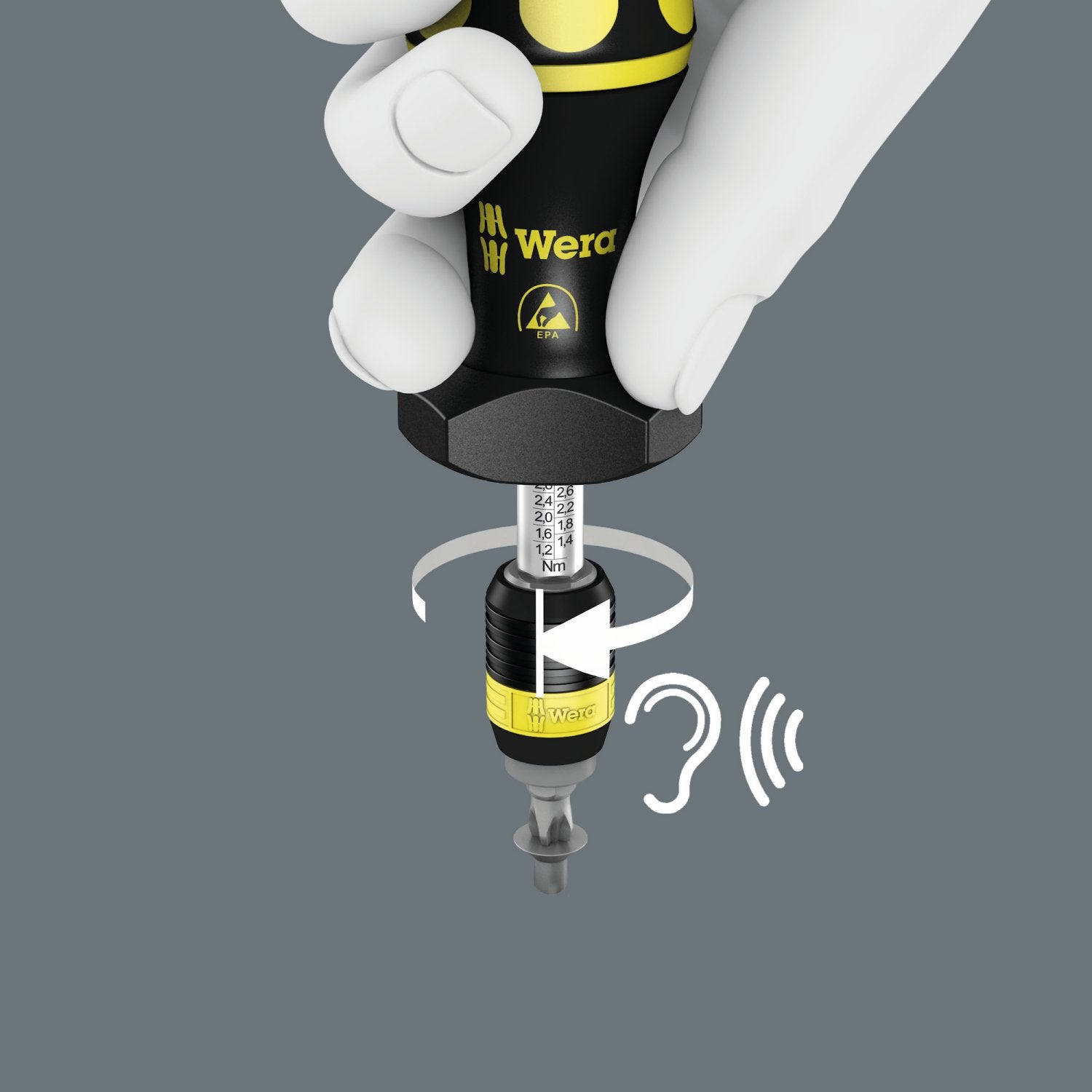 Wera Kraftform 05074730001 ESD 7440 Hexagon Torque Screwdriver, 1/4" Head, 0.3-1.2 Nm Variable Torque Adjustment Range