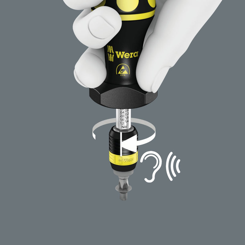 Wera Kraftform 05074734001 ESD 7446 Hexagon Torque Screwdriver, 1/4" Head, 11.0-29.0"/lbs Variable Torque AdjustmentRange